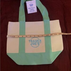 Trader Joe Green and Cream mini Canvas Tote Bag
